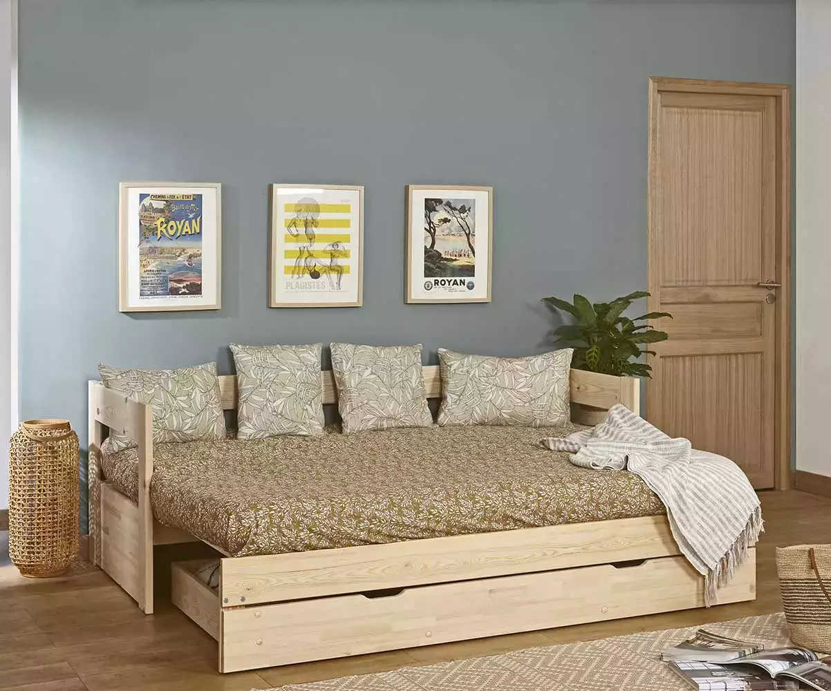 Lit gigogne Lakota bois ouvert avec matelas Lit gigogne Lakota bois ouvert avec matelas
