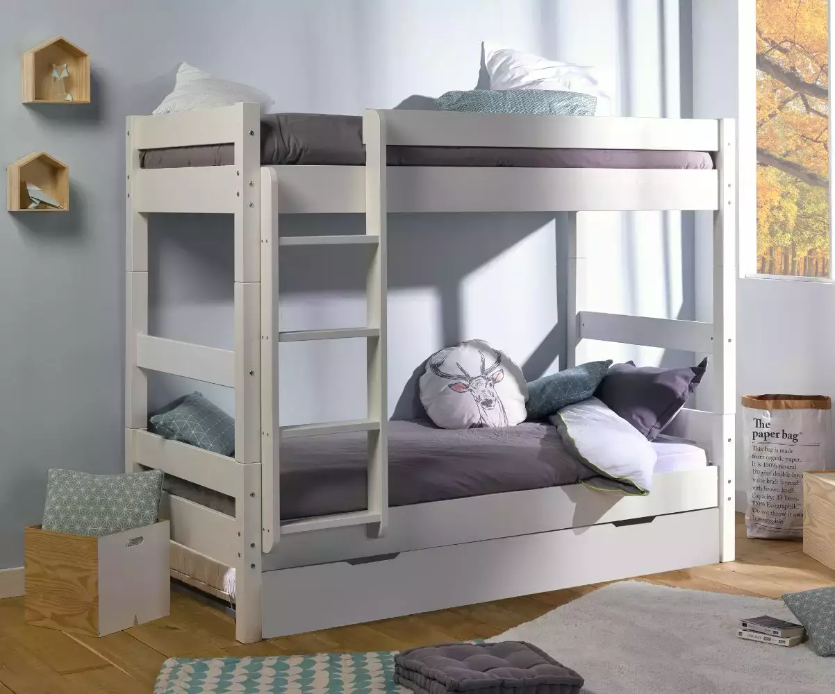 Pack Lit Superposé Iris Blanc avec 3 Matelas et sommier gigogne blanc Pack Lit Superposé Iris Blanc avec 3 Matelas et sommier gigogne blanc