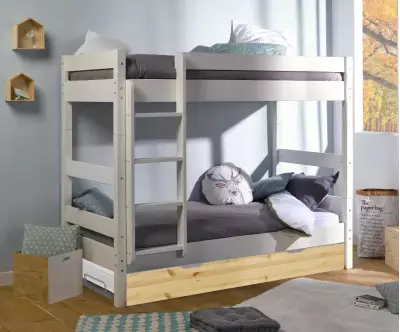 Pack Lit Superposé Iris Blanc avec 3 Matelas et sommier gigogne bois