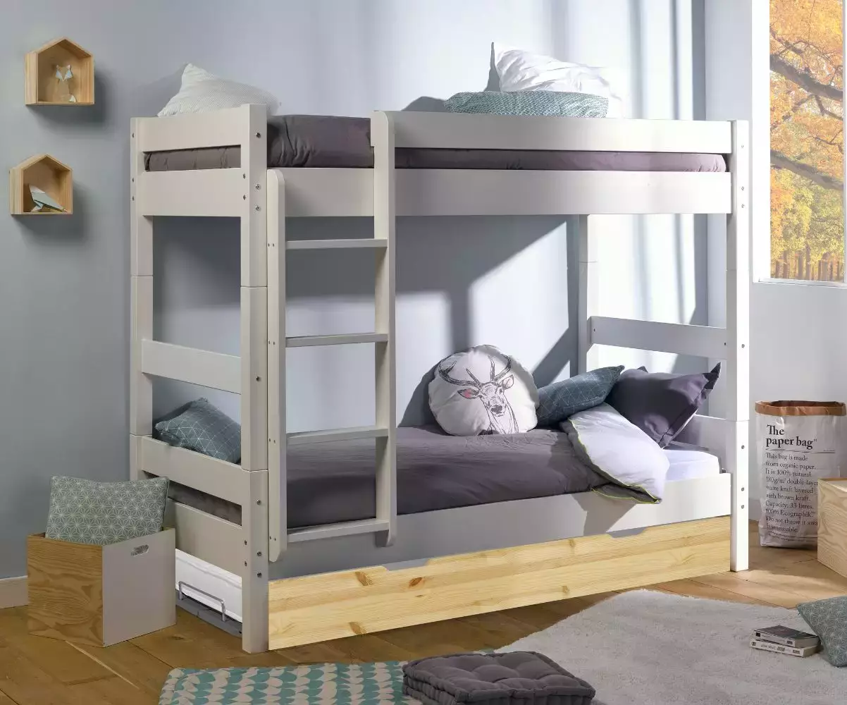 Pack Lit Superposé Iris Blanc avec 3 Matelas et sommier gigogne bois Pack Lit Superposé Iris Blanc avec 3 Matelas et sommier gigogne bois