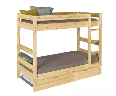 Pack Lit Superposé Iris avec 3 Matelas et sommier gigogne bois