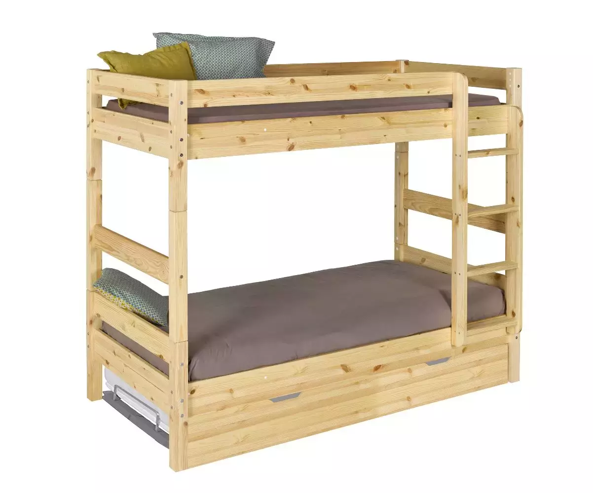 Pack Lit Superposé Iris avec 3 Matelas et sommier gigogne bois Pack Lit Superposé Iris avec 3 Matelas et sommier gigogne bois