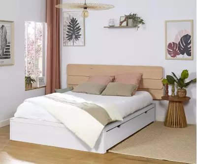 Lit Double Akara avec Tête de Lit Frégate en Bois Massif