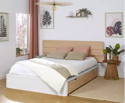 Lit Double Akara avec Tête de Lit Frégate en Bois Massif