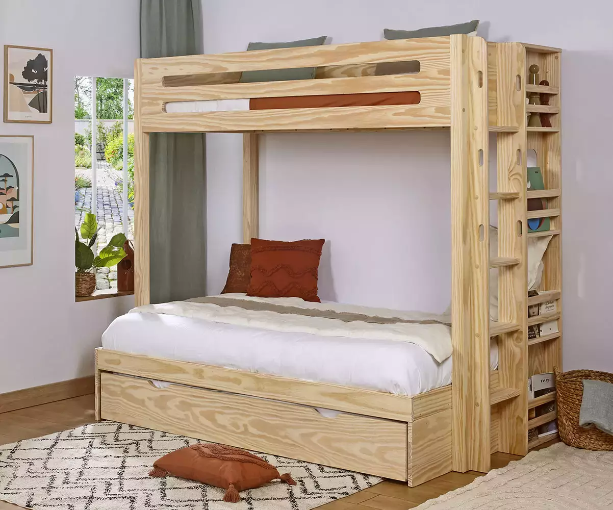 Lit superposé Chinook bois avec étagère incluse Lit superposé Chinook bois avec étagère incluse