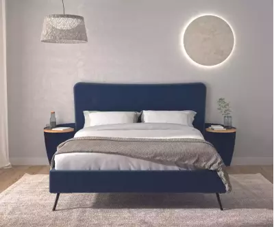 Lit Prosper 2 places tissu et métal bleu marine avec chevets en option