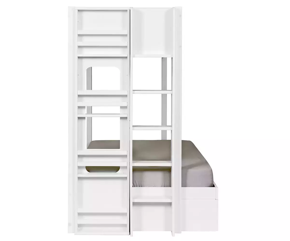 Lit superposé Chinook blanc avec étagère design incluse Lit superposé Chinook blanc avec étagère design incluse