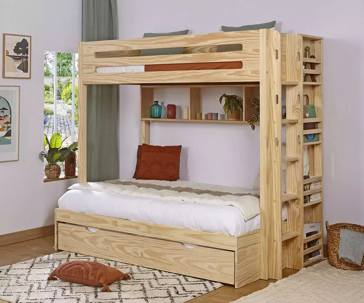 Lit superposé Chinook bois avec rangements à suspendre en option Lit superposé Chinook bois avec rangements à suspendre en option