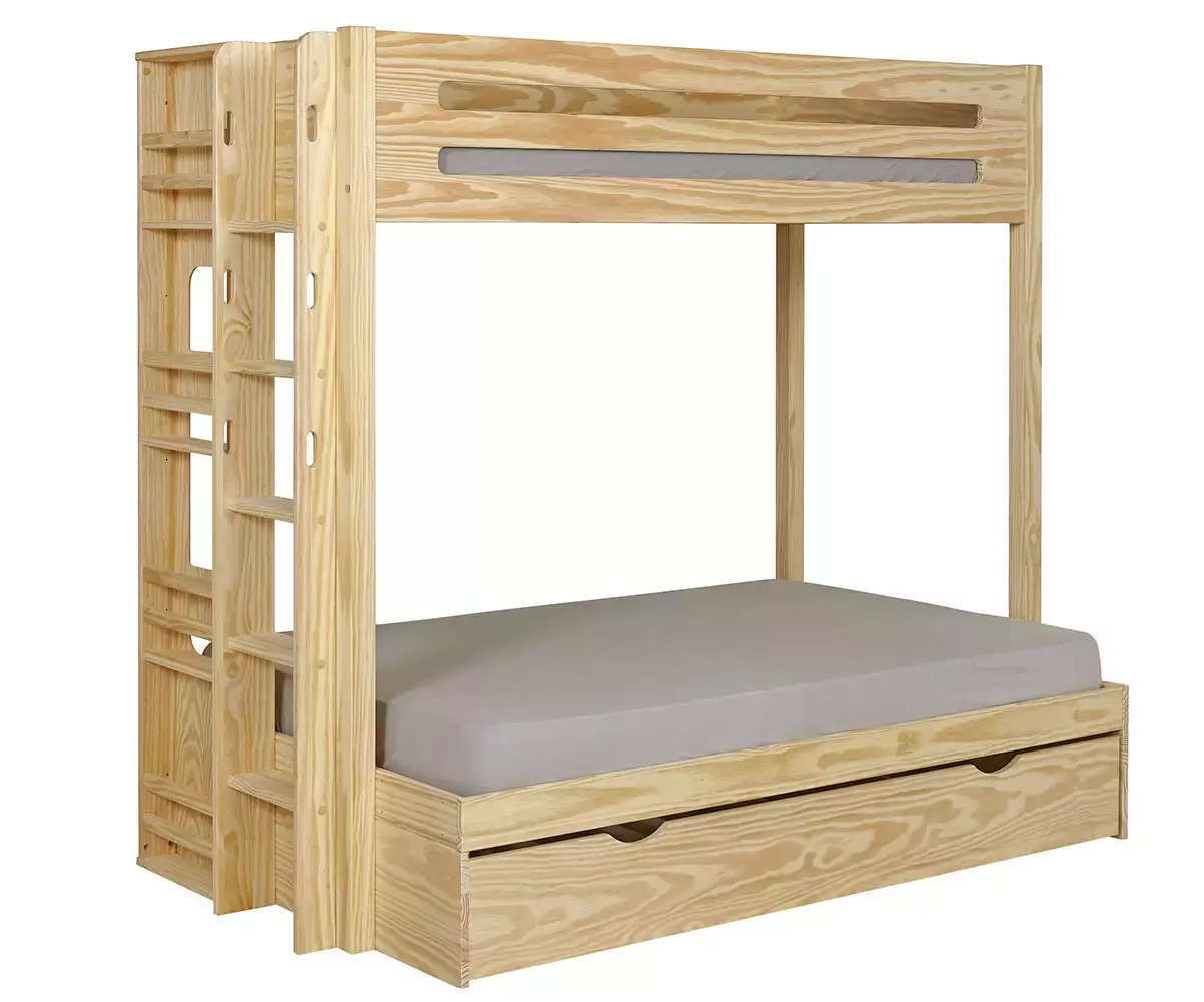 Lit superposé Chinook bois avec échelle et étagère à gauche Lit superposé Chinook bois avec échelle et étagère à gauche