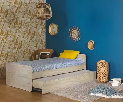 Lit Lanai avec sommier gigogne bois naturel