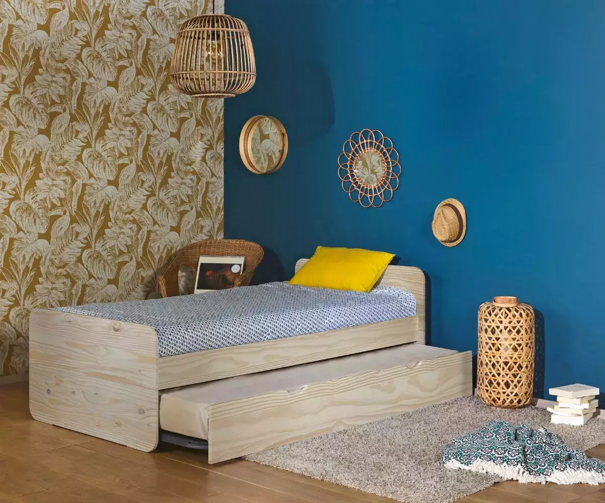 Lit Lanai avec sommier gigogne bois naturel Lit Lanai avec sommier gigogne bois naturel