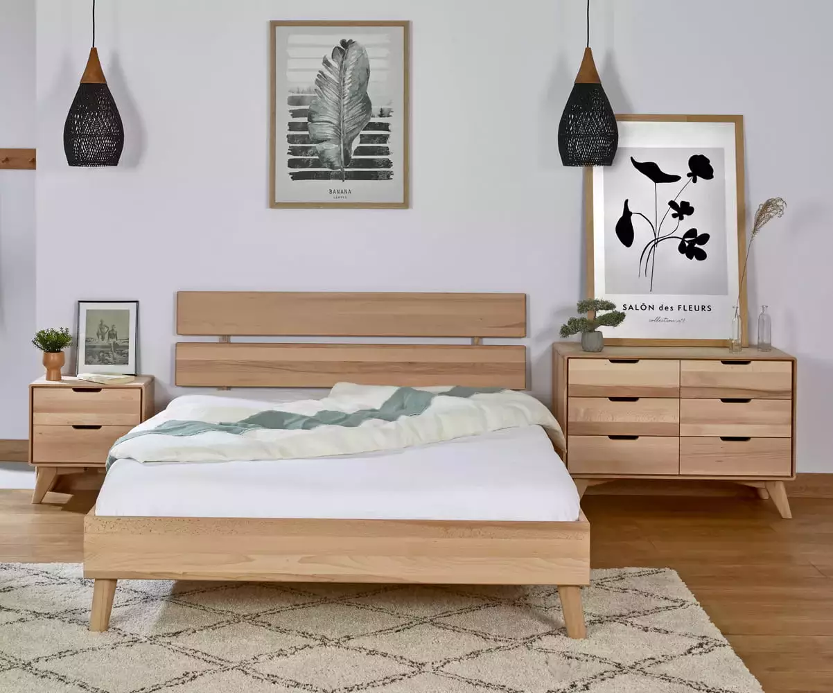 Lit avec sommier et tête de lit ajourée Caravel Lit avec sommier et tête de lit ajourée Caravel