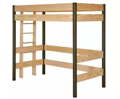 Lit mezzanine Donnell noir et bois naturel avec échelle sur le petit côté
