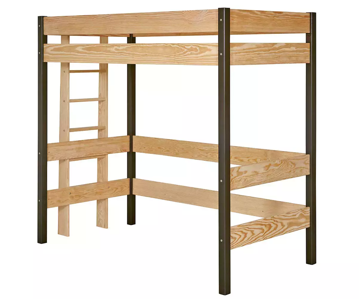 Lit mezzanine Donnell noir et bois naturel avec échelle sur le petit côté Lit mezzanine Donnell noir et bois naturel avec échelle sur le petit côté
