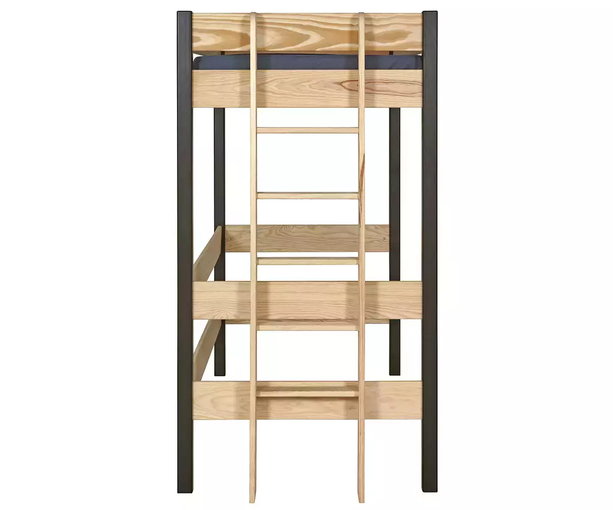 Lit mezzanine Donnell bois et noir avec échelle réversible Lit mezzanine Donnell bois et noir avec échelle réversible