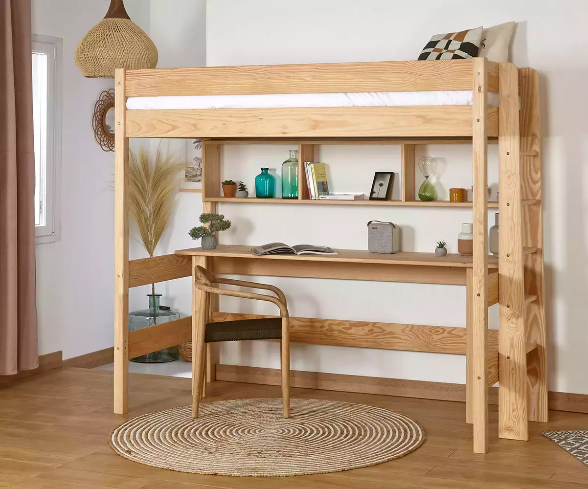 Lit mezzanine Donnell bois (bureau et rangement en option) Lit mezzanine Donnell bois (bureau et rangement en option)
