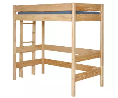 Lit mezzanine Donnell bois naturel avec échelle sur le petit côté