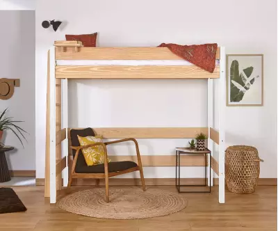 Lit mezzanine Donnell bois et blanc