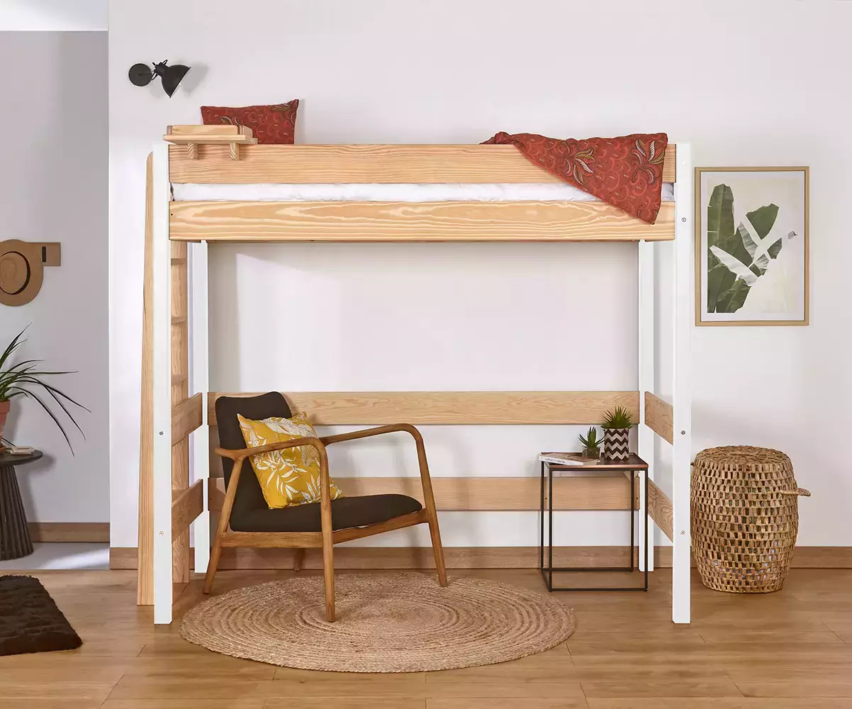 Lit mezzanine Donnell bois et blanc Lit mezzanine Donnell bois et blanc