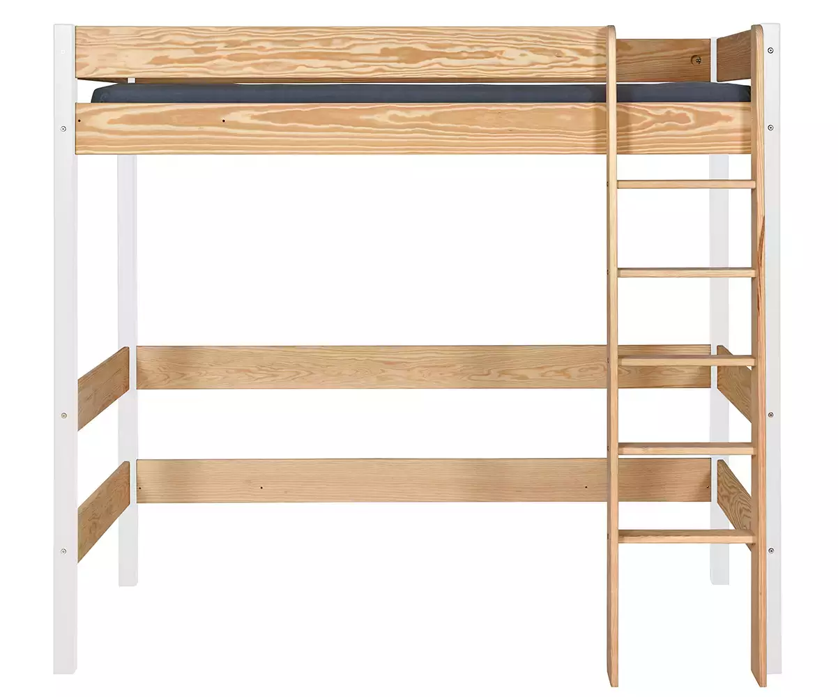 Lit mezzanine Douglas bois et blanc avec échelle réversible Lit mezzanine Douglas bois et blanc avec échelle réversible