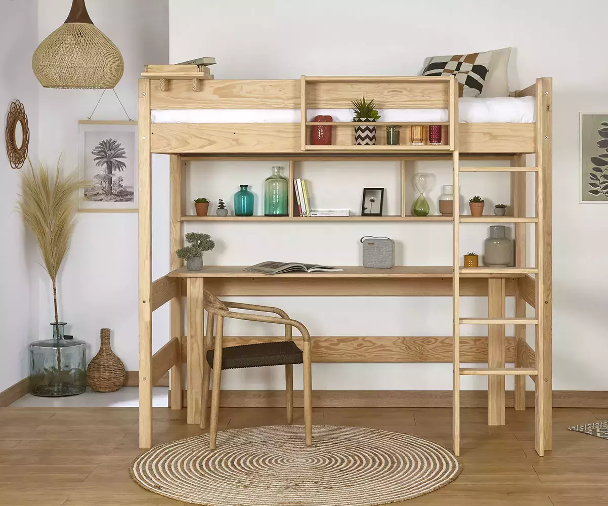 Lit mezzanine Douglas bois en pin massif (bureau relevable en option) Lit mezzanine Douglas bois en pin massif (bureau relevable en option)