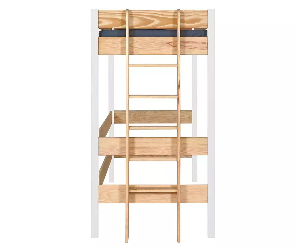 Lit mezzanine Donnell bois et blanc avec échelle réversible Lit mezzanine Donnell bois et blanc avec échelle réversible