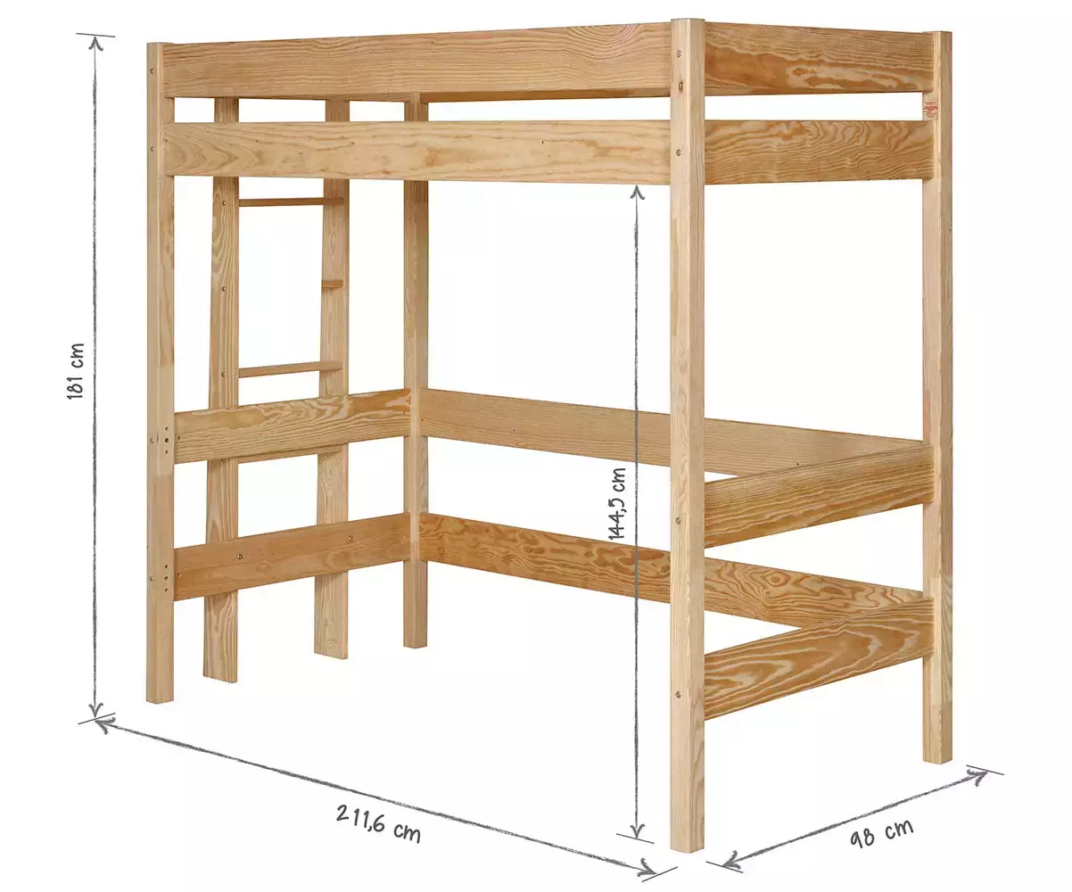 Dimensions lit mezzanine Donnell bois massif Dimensions lit mezzanine Donnell bois massif