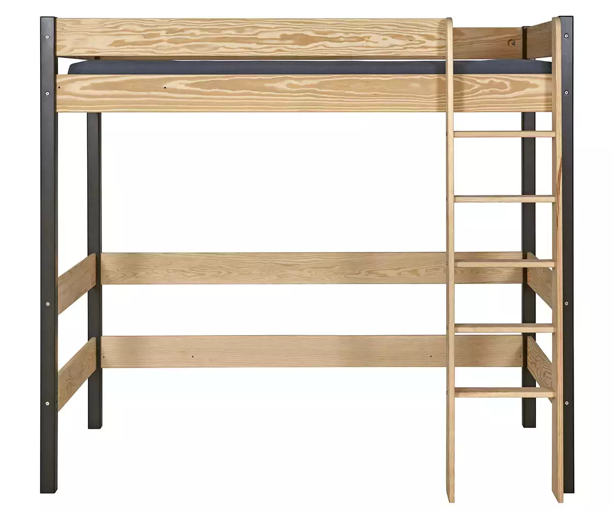 Pack lit mezzanine Douglas noir et bois avec échelle réversible Pack lit mezzanine Douglas noir et bois avec échelle réversible
