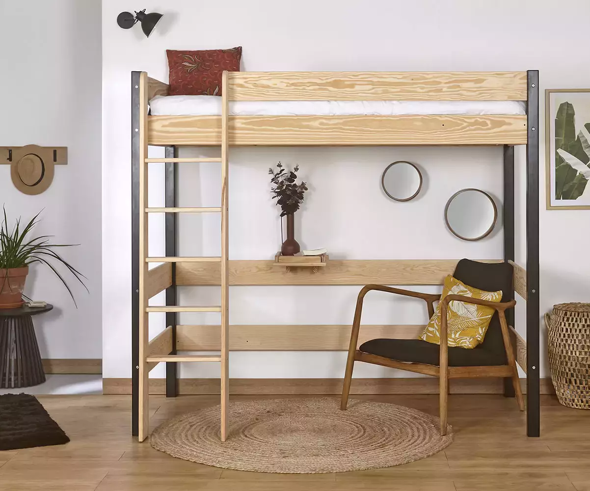 Pack lit mezzanine Douglas noir et bois en pin massif Pack lit mezzanine Douglas noir et bois en pin massif