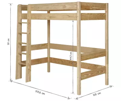 Dimensions lit mezzanine Douglas en pin massif