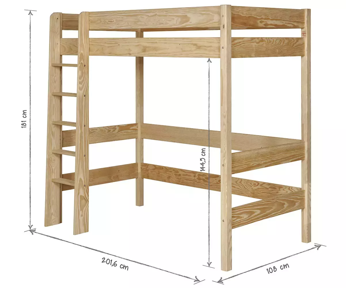 Dimensions lit mezzanine Douglas en pin massif Dimensions lit mezzanine Douglas en pin massif