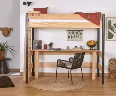 Lit mezzanine Donnell noir et bois avec bureau