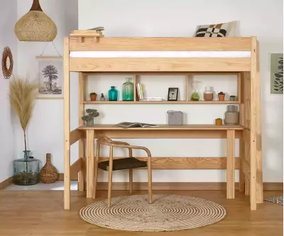 Lit mezzanine Donnell bois avec bureau (rangements en option)