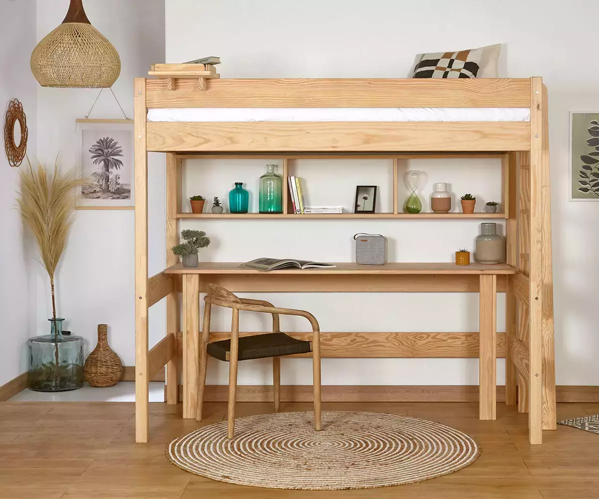 Lit mezzanine Donnell bois avec bureau (rangements en option) Lit mezzanine Donnell bois avec bureau (rangements en option)