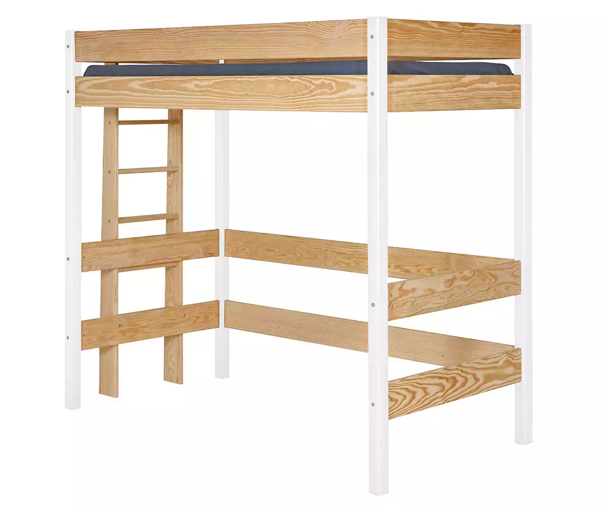 Lit mezzanine Donnell bois et blanc en pin massif Lit mezzanine Donnell bois et blanc en pin massif