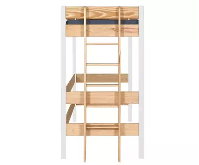 Lit mezzanine Donnell en pin massif bois et blanc vu de côté