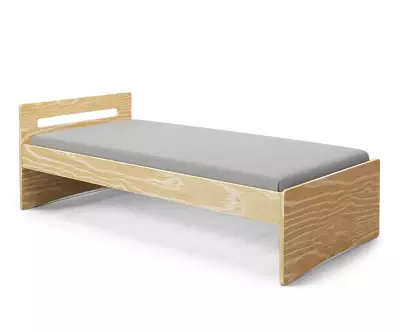 Lit Lemand bois massif finition bois naturel avec matelas et sommier gigogne en option