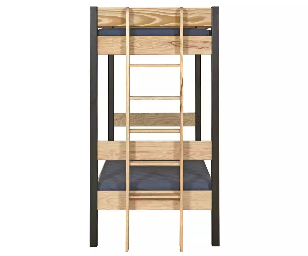 Lit superposé Donnell noir et bois avec sommier gigogne en bois massif Lit superposé Donnell noir et bois avec sommier gigogne en bois massif