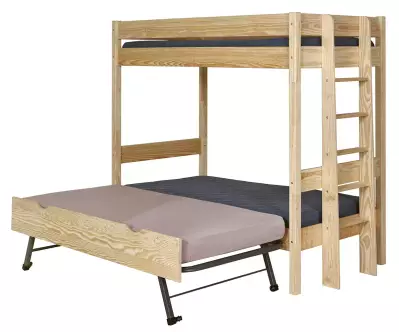 Lit superposé Donnell bois avec sommier gigogne ouvert
