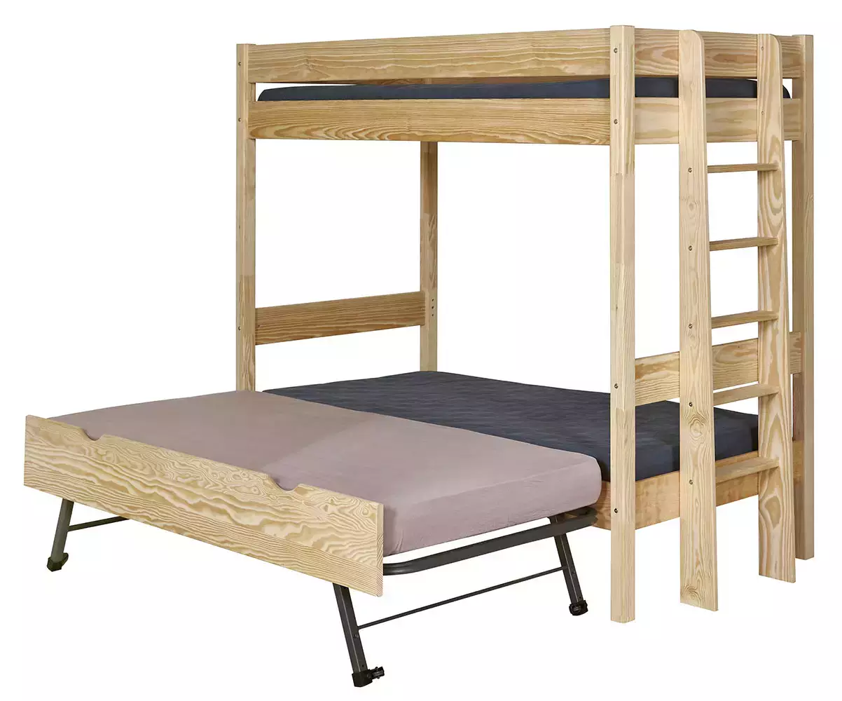 Lit superposé Donnell bois avec sommier gigogne ouvert Lit superposé Donnell bois avec sommier gigogne ouvert