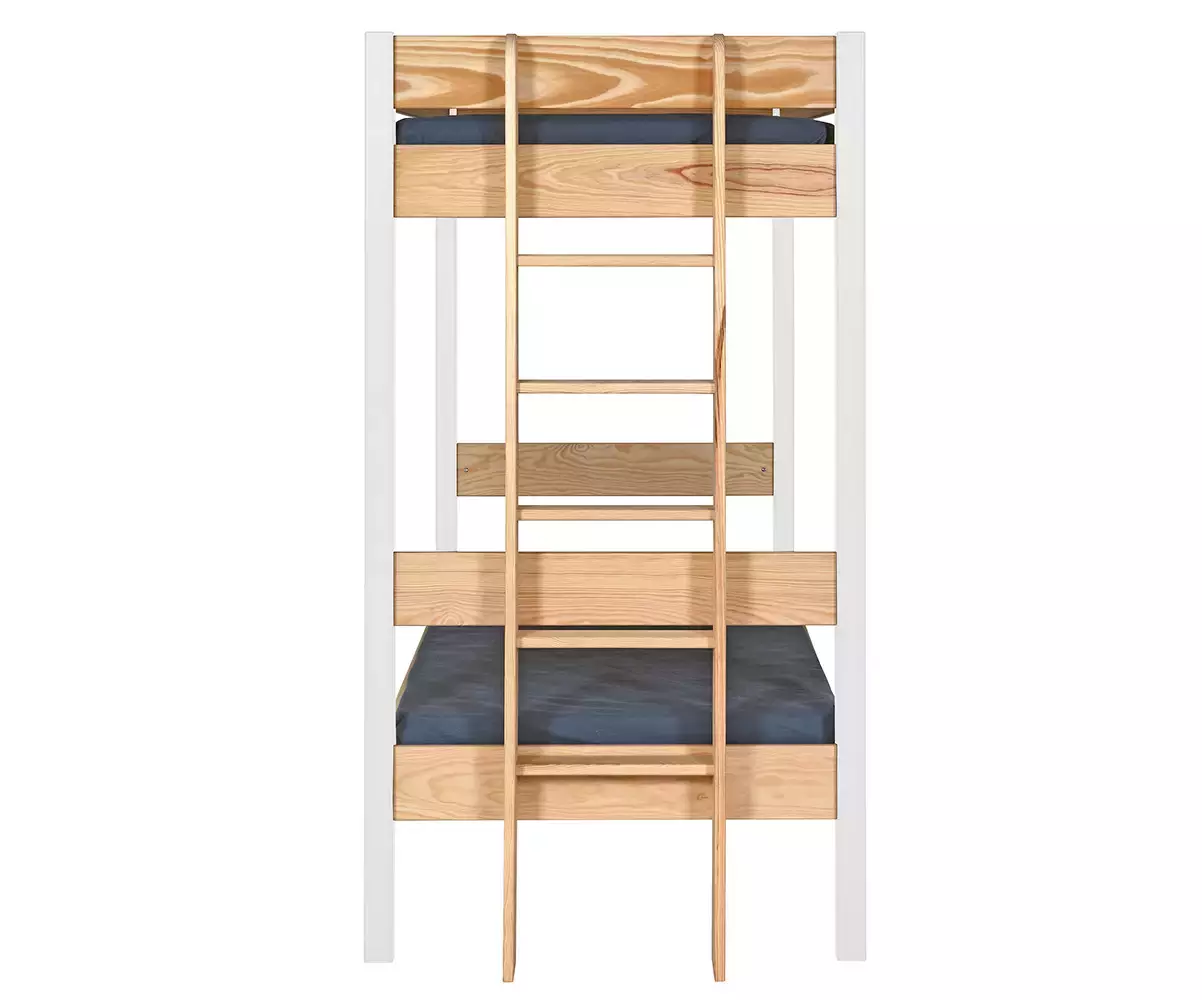 Lit superposé Donnell bois et blanc avec sommier gigogne en bois massif Lit superposé Donnell bois et blanc avec sommier gigogne en bois massif