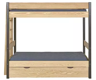 Pack lit superposé Donnell noir et bois avec sommier gigogne fermé
