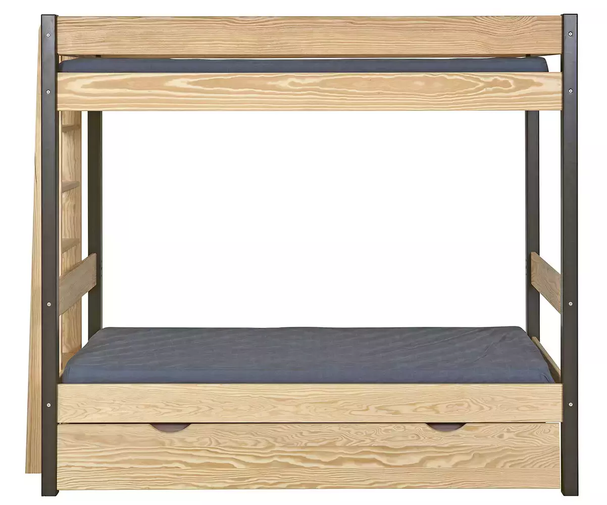 Pack lit superposé Donnell noir et bois avec sommier gigogne fermé Pack lit superposé Donnell noir et bois avec sommier gigogne fermé
