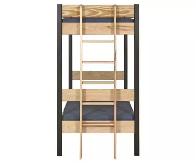 Pack lit superposé Donnell noir et bois avec sommier gigogne en bois massif