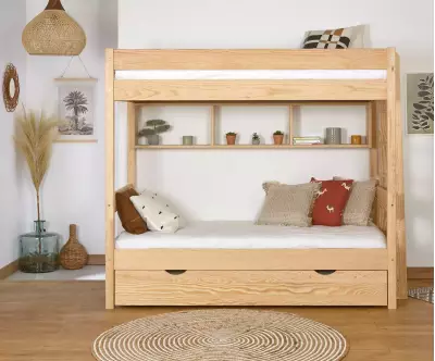 Pack lit superposé Donnell bois avec sommier gigogne