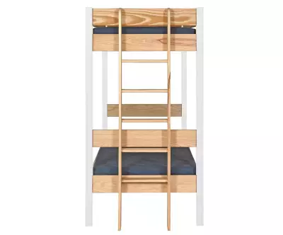 Pack lit superposé Donnell bois et blanc avec sommier gigogne en bois massif