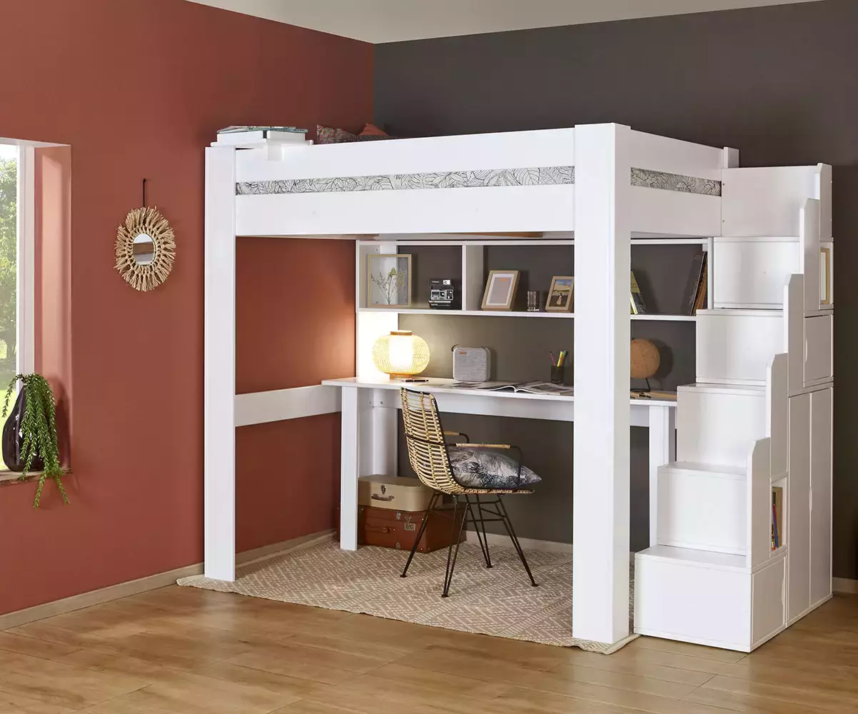 Lit mezzanine blanc avec bureau en option Lit mezzanine blanc avec bureau en option