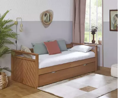 Lit banquette gigogne Ponant avec détail chevron