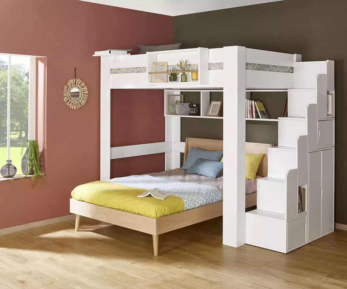 Lit mezzanine blanc avec lit Riddel en option Lit mezzanine blanc avec lit Riddel en option