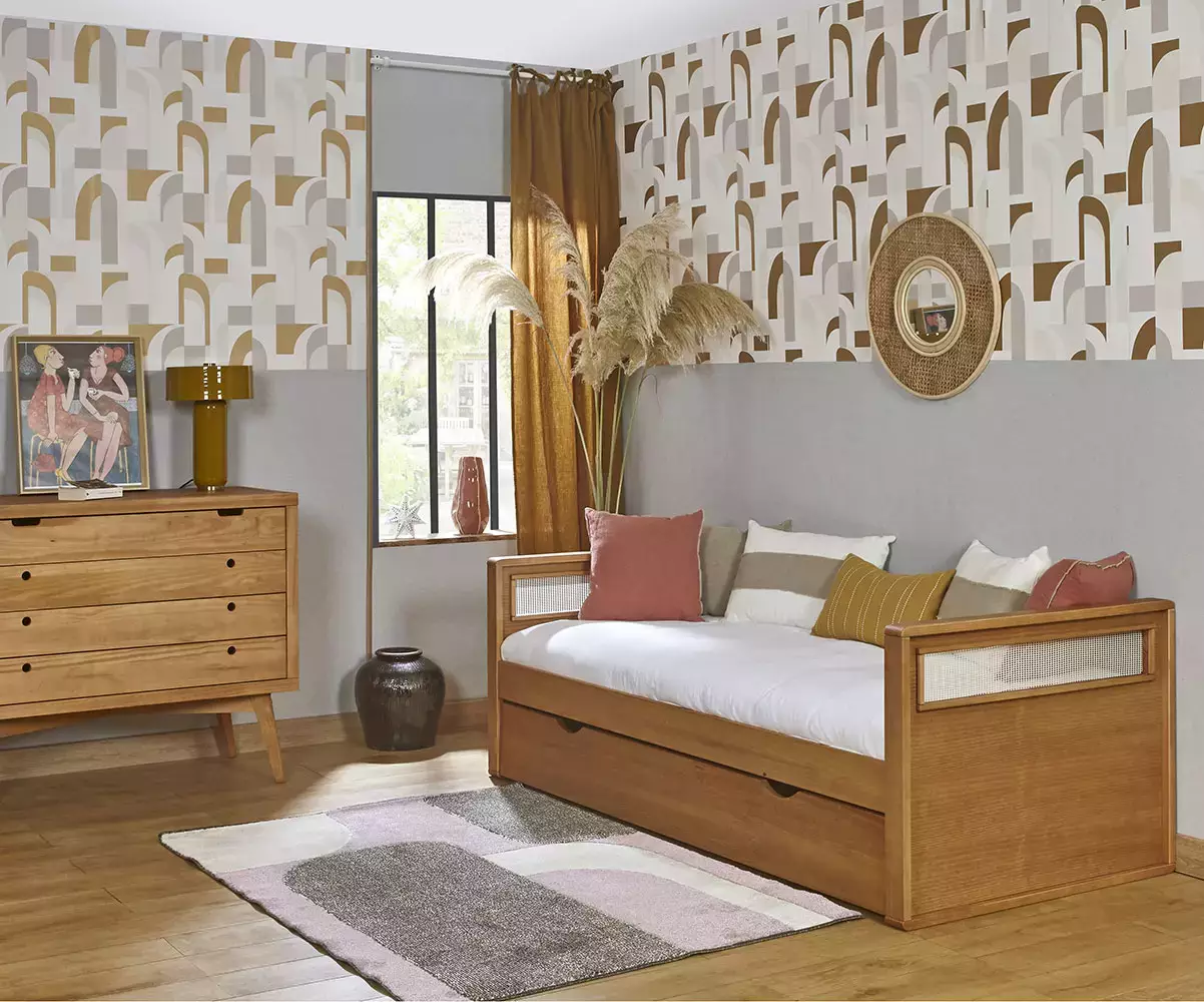 Lit banquette adulte Levant tête et pied de lit cannage Lit banquette adulte Levant tête et pied de lit cannage